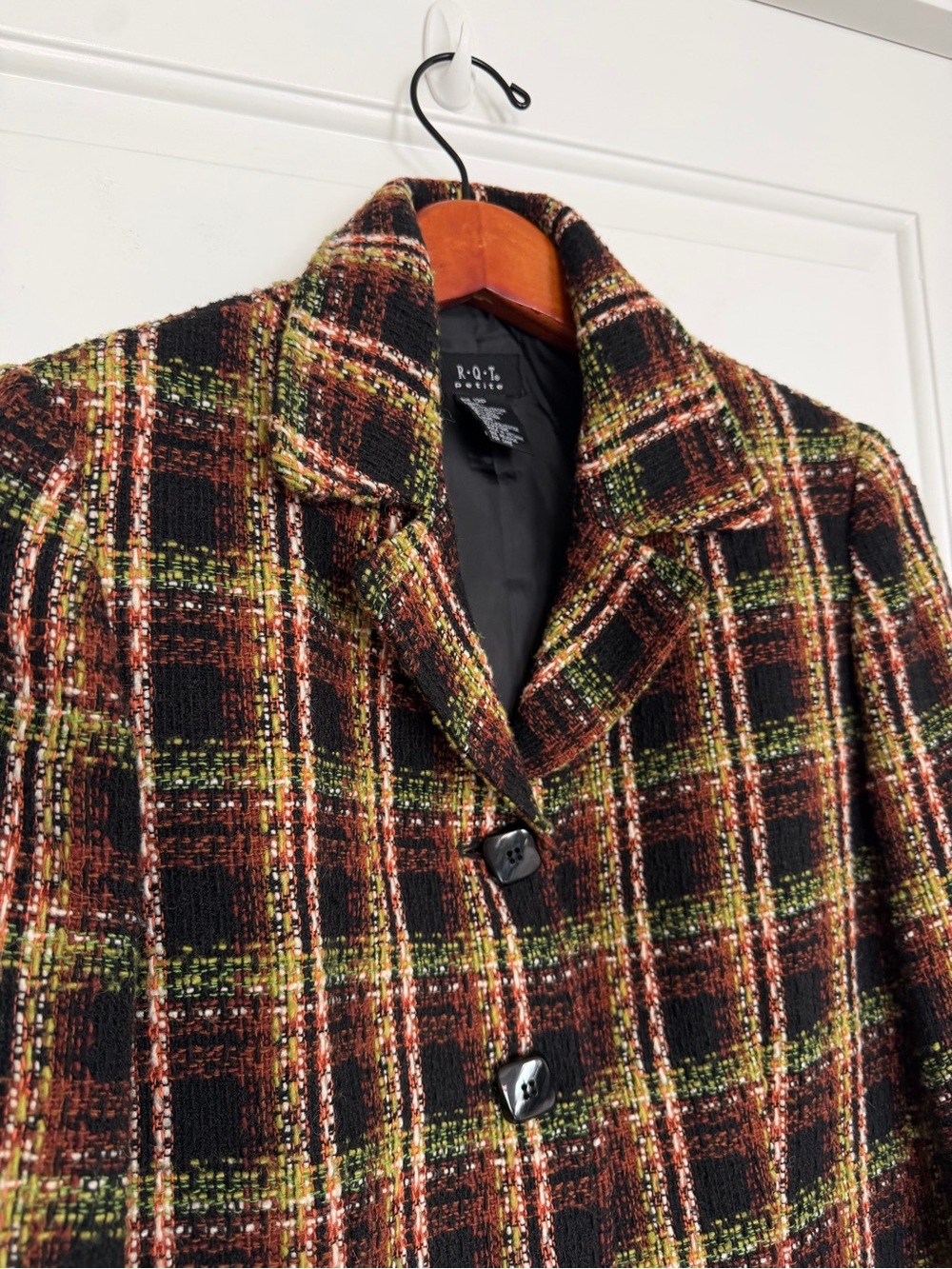 Vintage Wool Blend Plaid Tweed Blazer Academia Statement Autumn RQT Petite